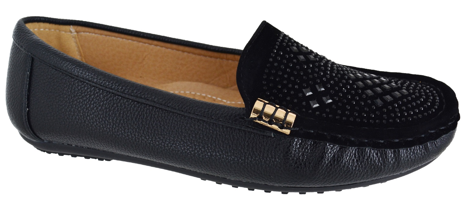 WOMENS LADIES LOAFERS FLAT CASUAL WORK PUMPS DIAMANTE COMFORT SHOES